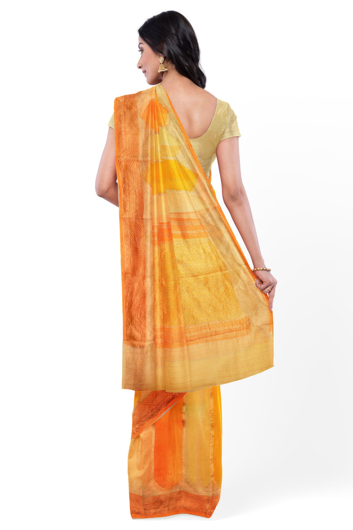 Pastel Orange Rangkat Khaddi Georgette Handloom Banarasi Saree | SILK MARK CERTIFIED