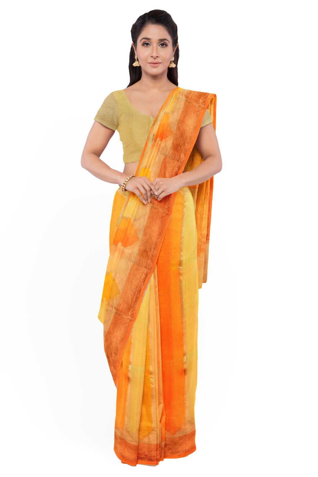 Pastel Orange Rangkat Khaddi Georgette Handloom Banarasi Saree | SILK MARK CERTIFIED