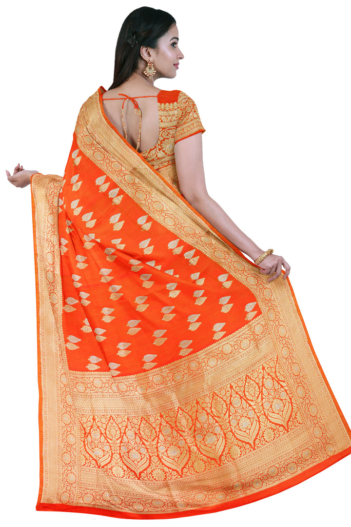 ORANGE COLOUR BLENDED KATAN SILK BANARASI HANDLOOM SAREE - ATHARVA