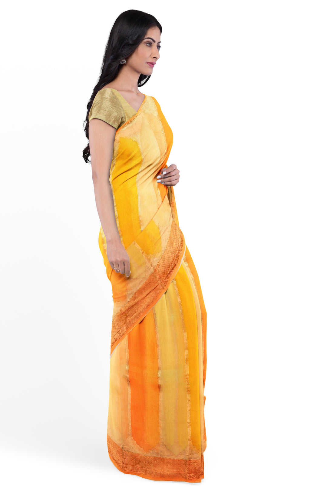 Pastel Orange Rangkat Khaddi Georgette Handloom Banarasi Saree | SILK MARK CERTIFIED - ATHARVA