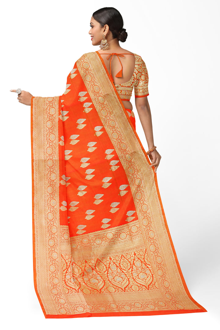 ORANGE COLOUR BLENDED KATAN SILK BANARASI HANDLOOM SAREE - ATHARVA