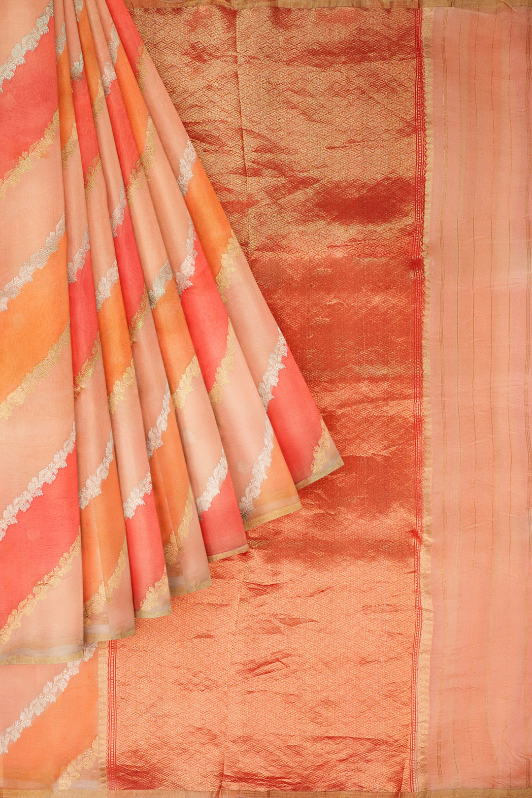 ORANGE ORGANZA BANARASI HANDLOOM SAREE | SILK MARK - ATHARVA