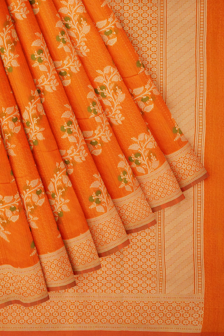 ORANGE COLOUR BLENDED CHANDERI COTTON BANARASI HANDLOOM SAREE