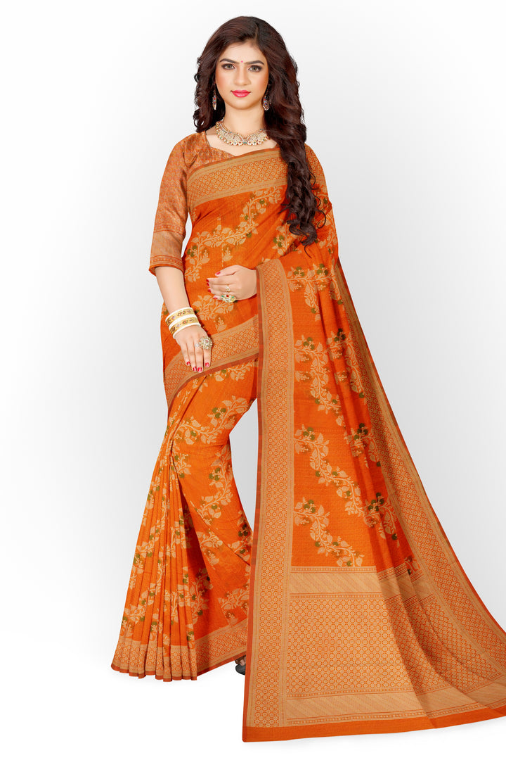 ORANGE COLOUR BLENDED CHANDERI COTTON BANARASI HANDLOOM SAREE