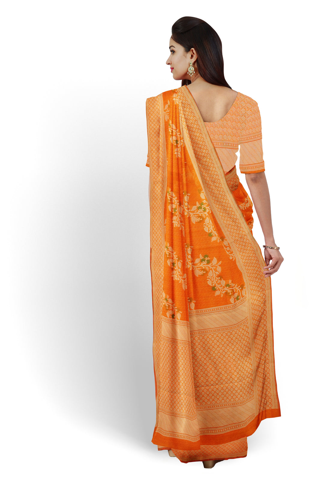 ORANGE COLOUR BLENDED CHANDERI COTTON BANARASI HANDLOOM SAREE