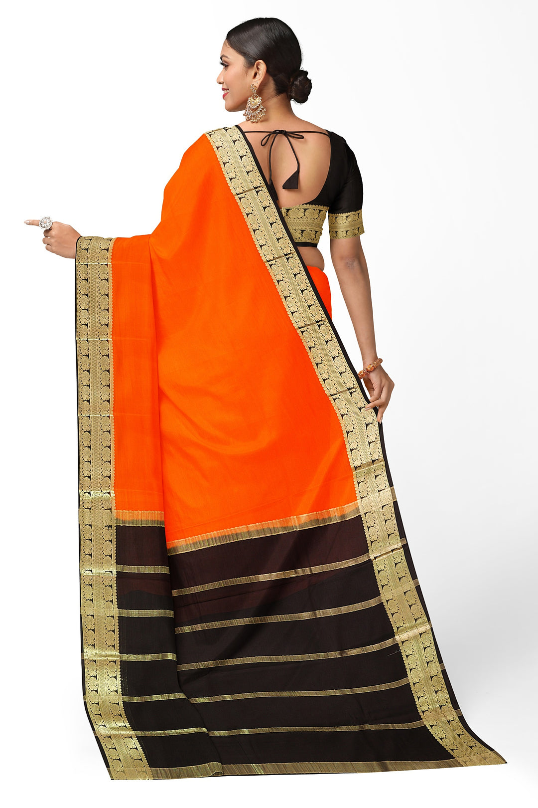 Orange Pure Mysore Crepe Silk Saree | SILK MARK CERTIFIED