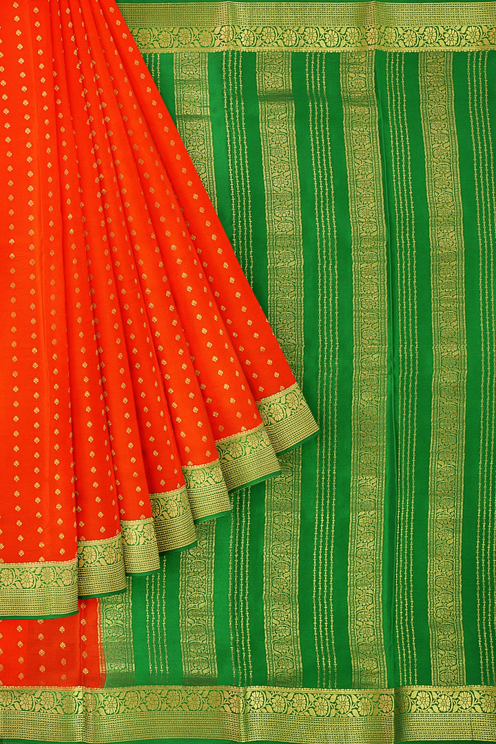 Red butta Pure Mysore Crepe Silk Saree | SILK MARK CERTIFIED