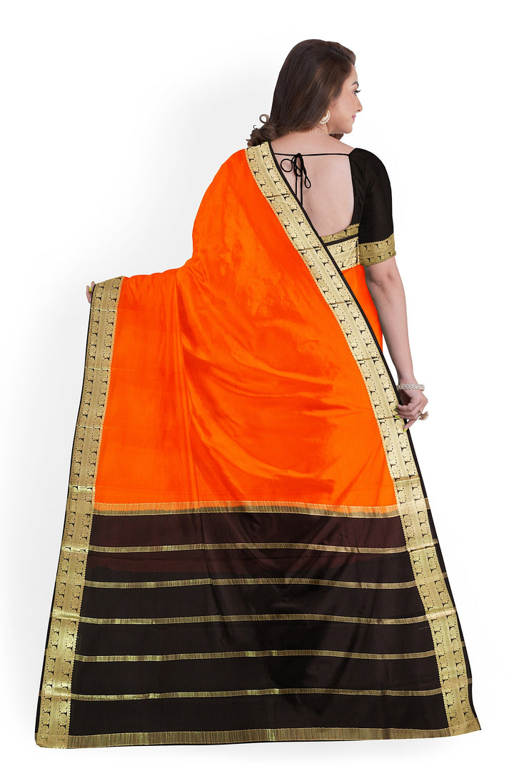 Orange Pure Mysore Crepe Silk Saree | SILK MARK CERTIFIED