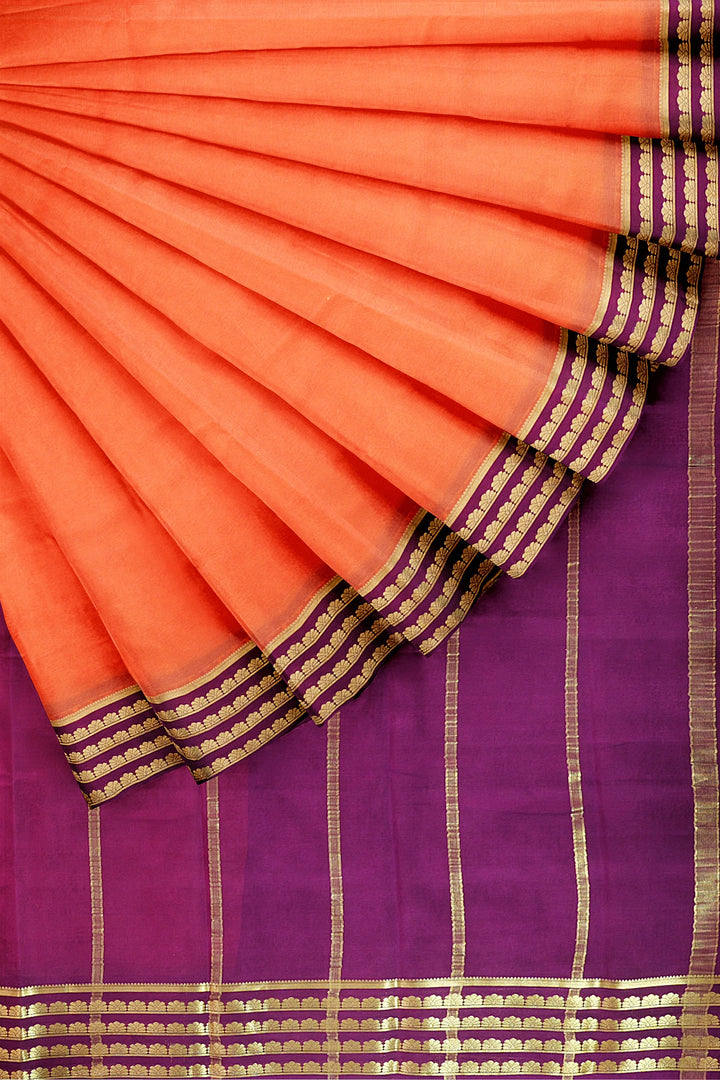 Orange Pure Mysore Crepe Silk Saree | SILK MARK CERTIFIED