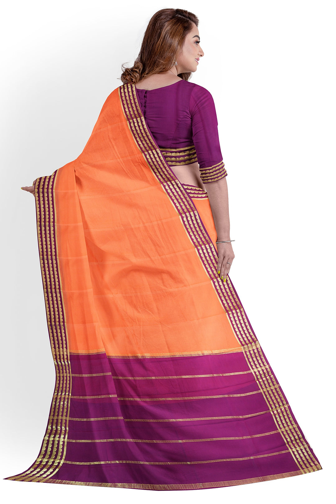 Orange Pure Mysore Crepe Silk Saree | SILK MARK CERTIFIED