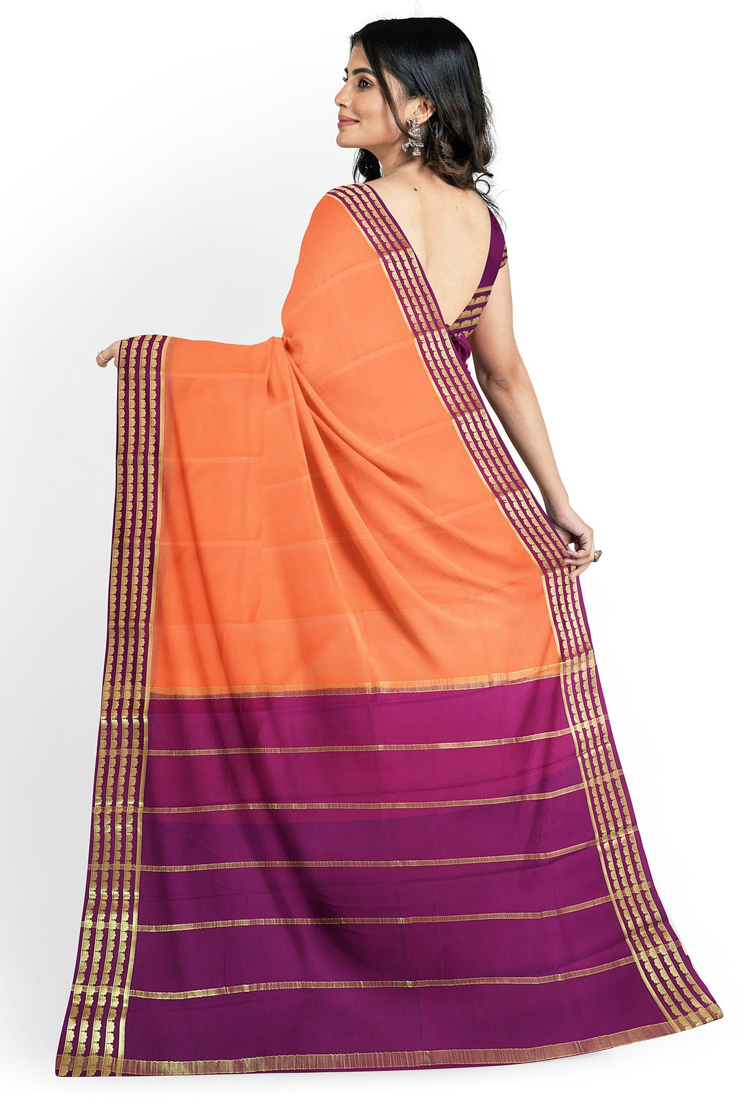 Orange Pure Mysore Crepe Silk Saree | SILK MARK CERTIFIED