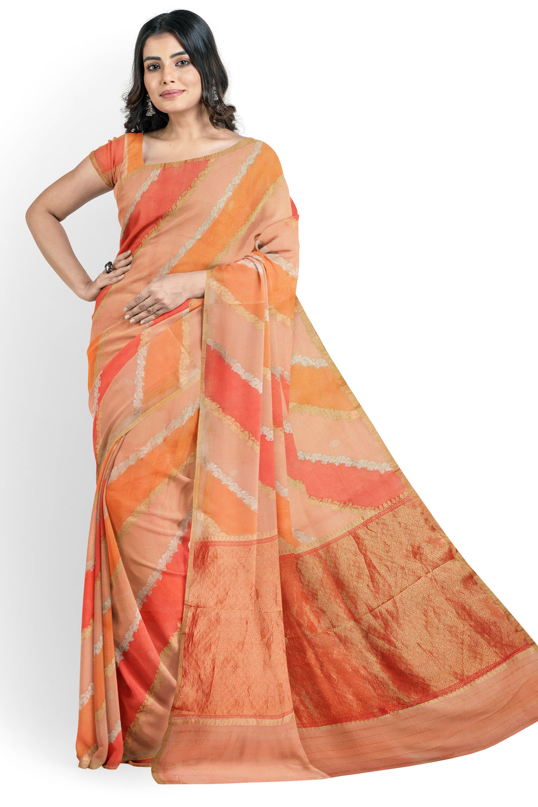 ORANGE COLOUR ORGANZA BANARASI WITH RANGKAT WEAVING HANDLOOM SAREE