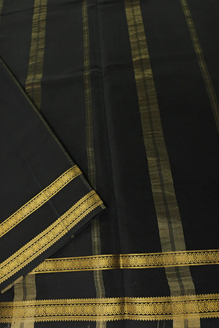 Orange Gold Lace Mysore Silk Saree with black pallu