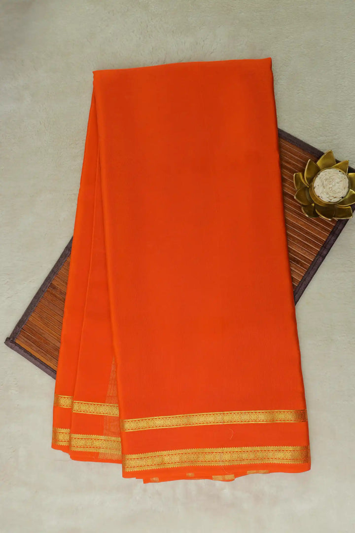 Orange Mysore Silk Saree with Gold Zari Border