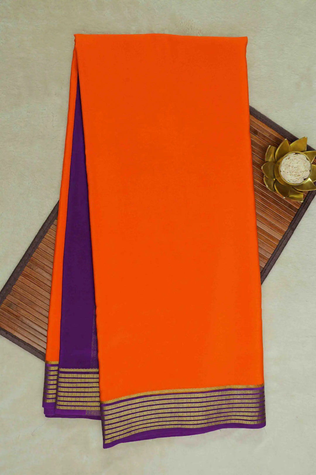 Orange Mysore Silk Saree with Purple Border