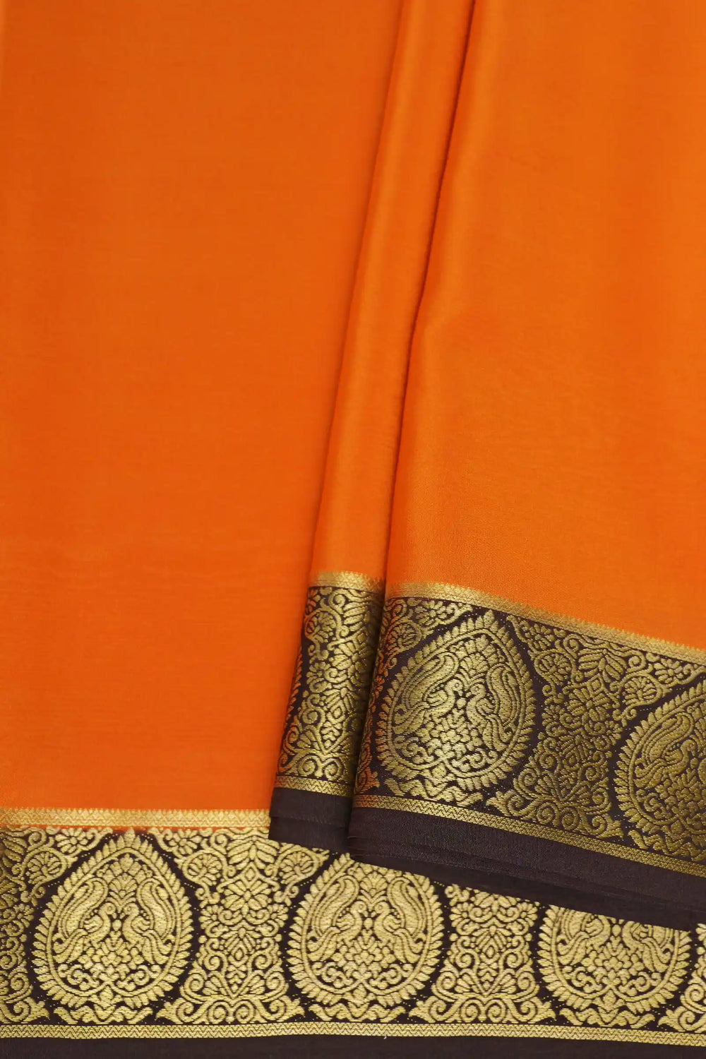 Orange Mysore Silk Saree with gold and black border