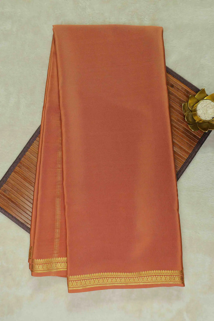 Orange Mysore Silk Saree with golden zari border
