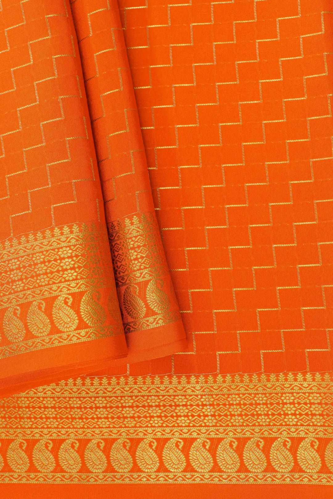 Orange Mysore Silk Saree with woven pattern and gold border