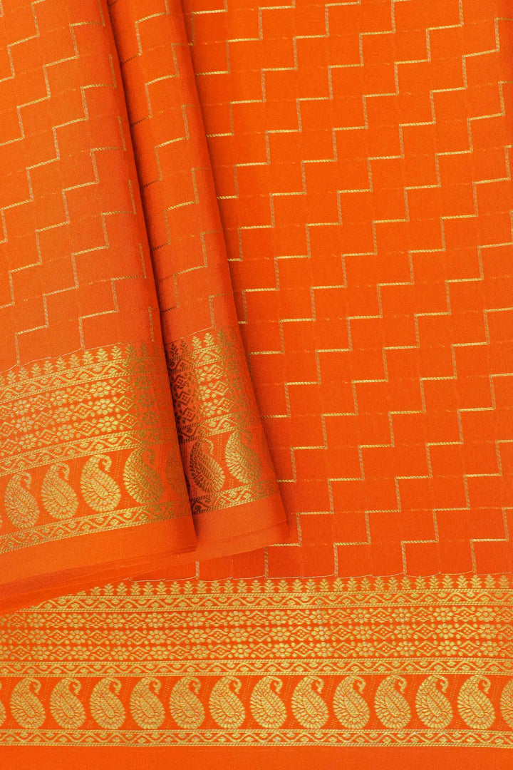 Orange Mysore Silk Saree with woven pattern and gold border