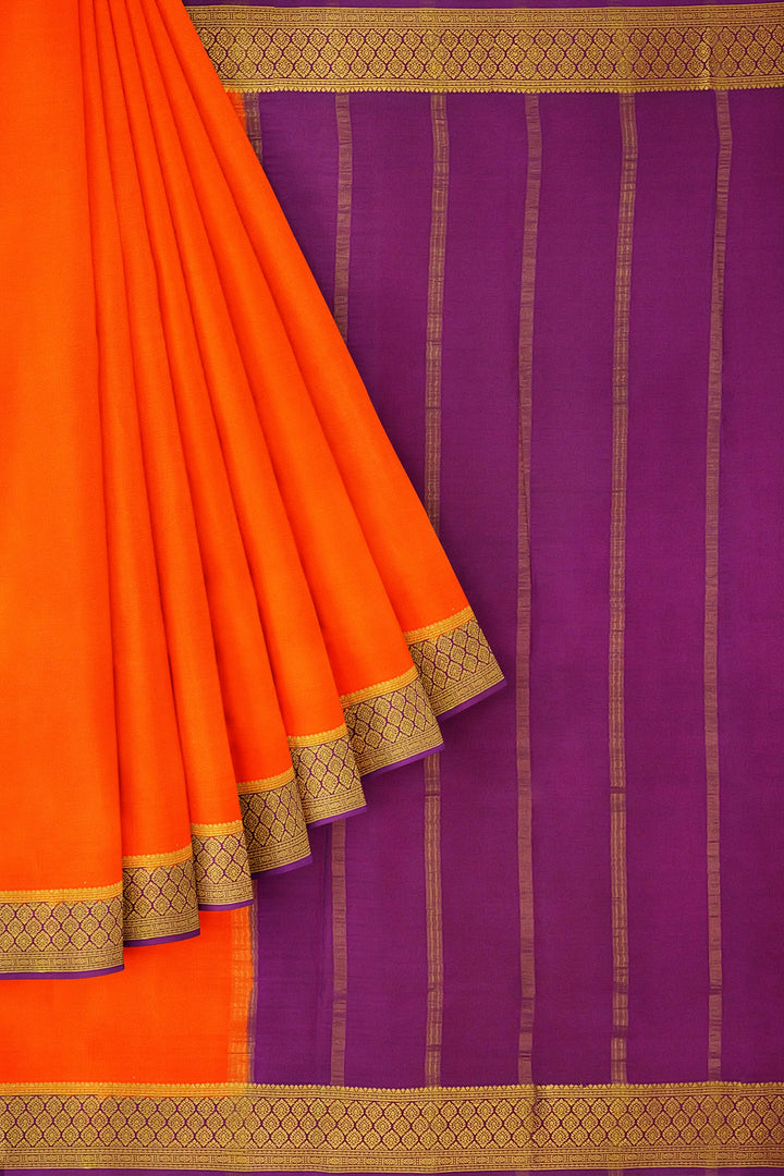 Orange Pure Mysore Crepe Silk Saree | SILK MARK CERTIFIED