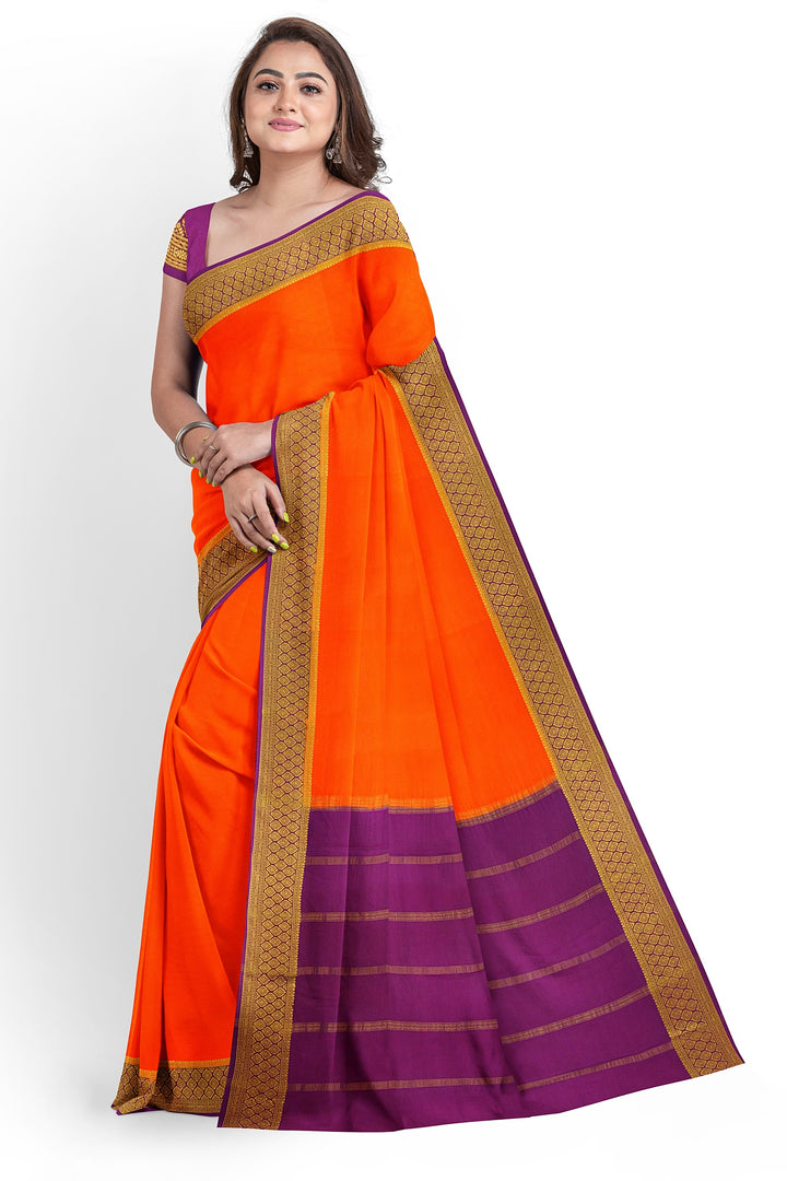 Orange Pure Mysore Crepe Silk Saree | SILK MARK CERTIFIED