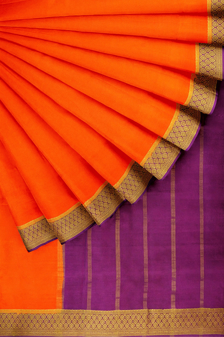 Orange Pure Mysore Crepe Silk Saree | SILK MARK CERTIFIED