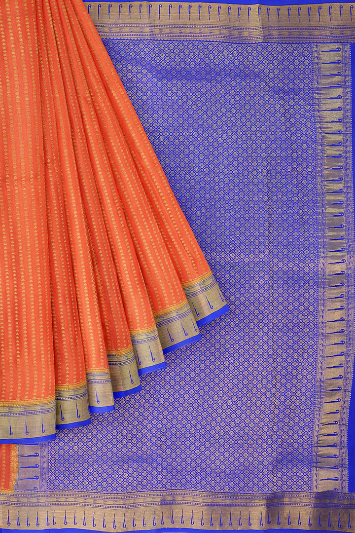 Orange Pure Mysore Crepe Silk Saree | SILK MARK CERTIFIED
