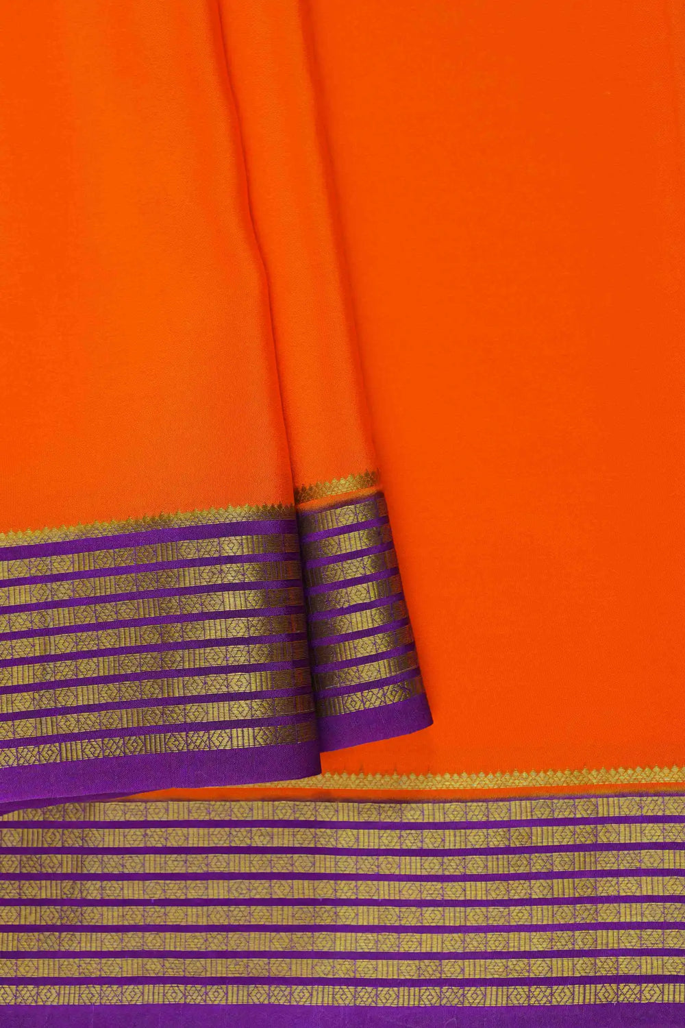 Orange Pure Mysore Silk Sarees with Purple and Gold Border