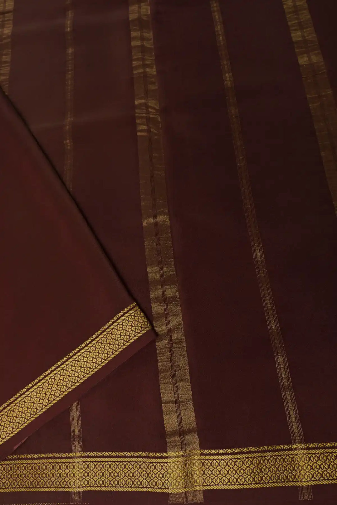 Orange and brown Mysore silk saree with gold lace
