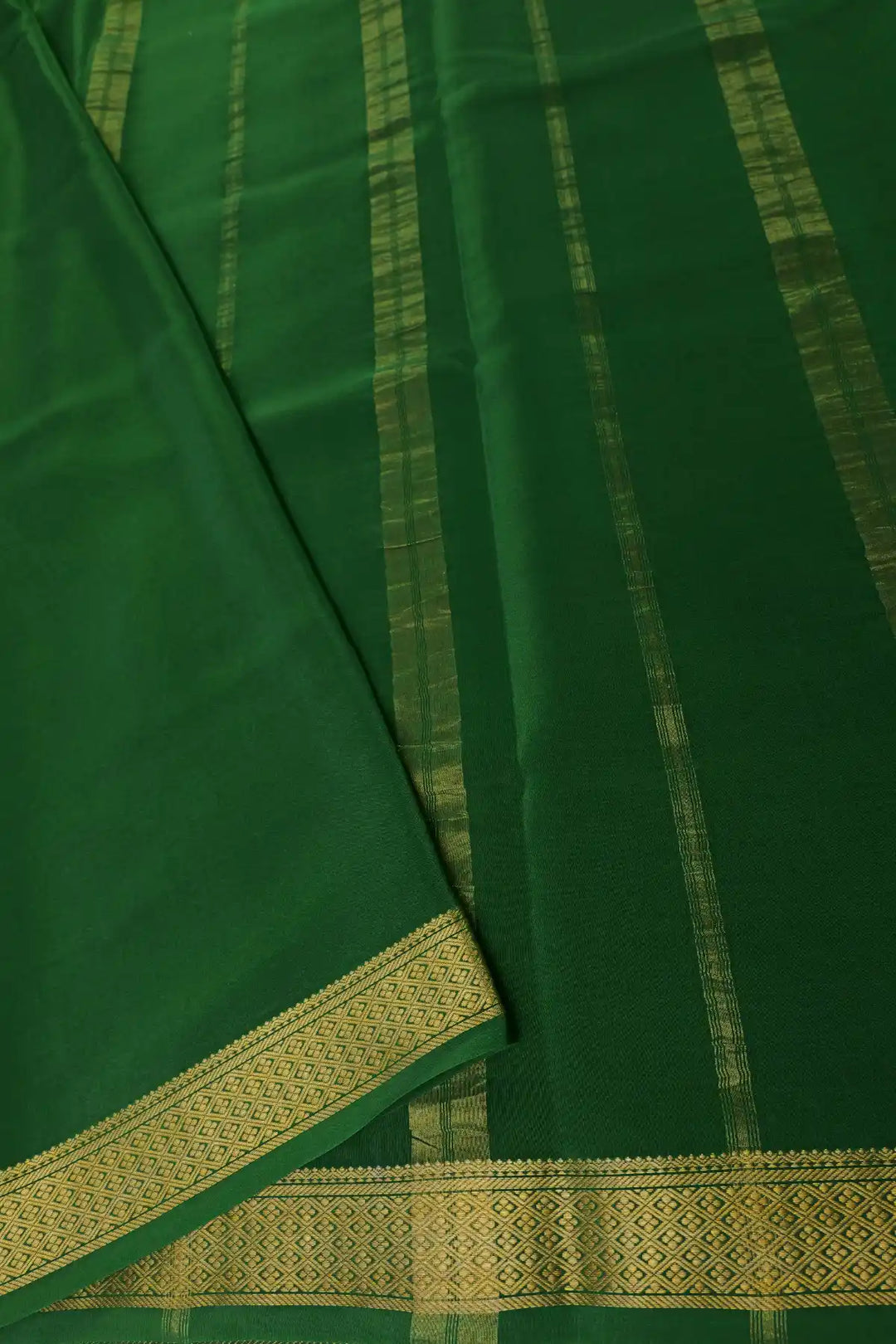 Orange and green Mysore silk saree with gold lace