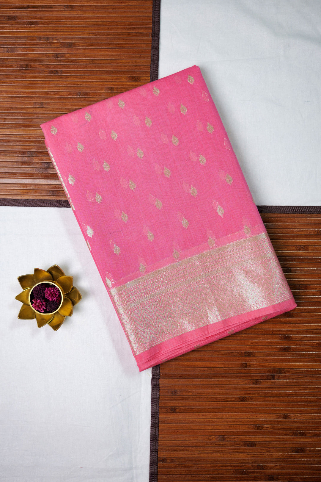 Handwoven Baby Pink Cotton Saree