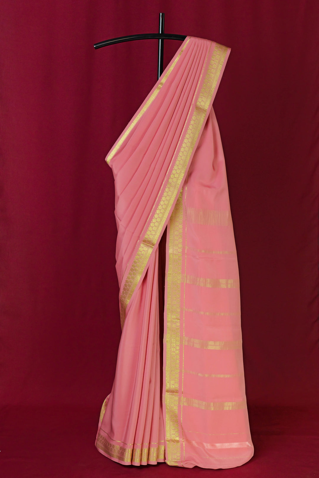 PURE MYSORE SILK SAREE IN BABY PINK COLOR WITH GOLD LACE ZARI & BABY PINK BLOUSE