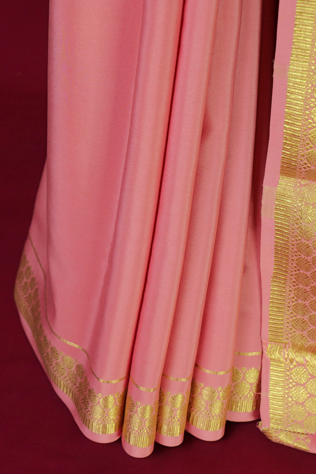 PURE MYSORE SILK SAREE IN BABY PINK COLOR WITH GOLD LACE ZARI & BABY PINK BLOUSE