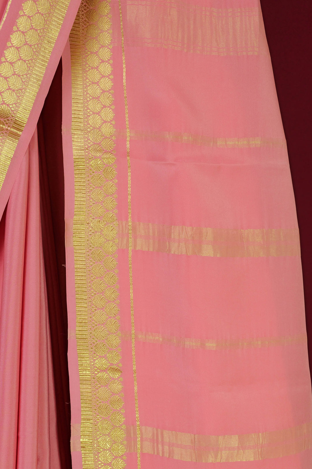 PURE MYSORE SILK SAREE IN BABY PINK COLOR WITH GOLD LACE ZARI & BABY PINK BLOUSE