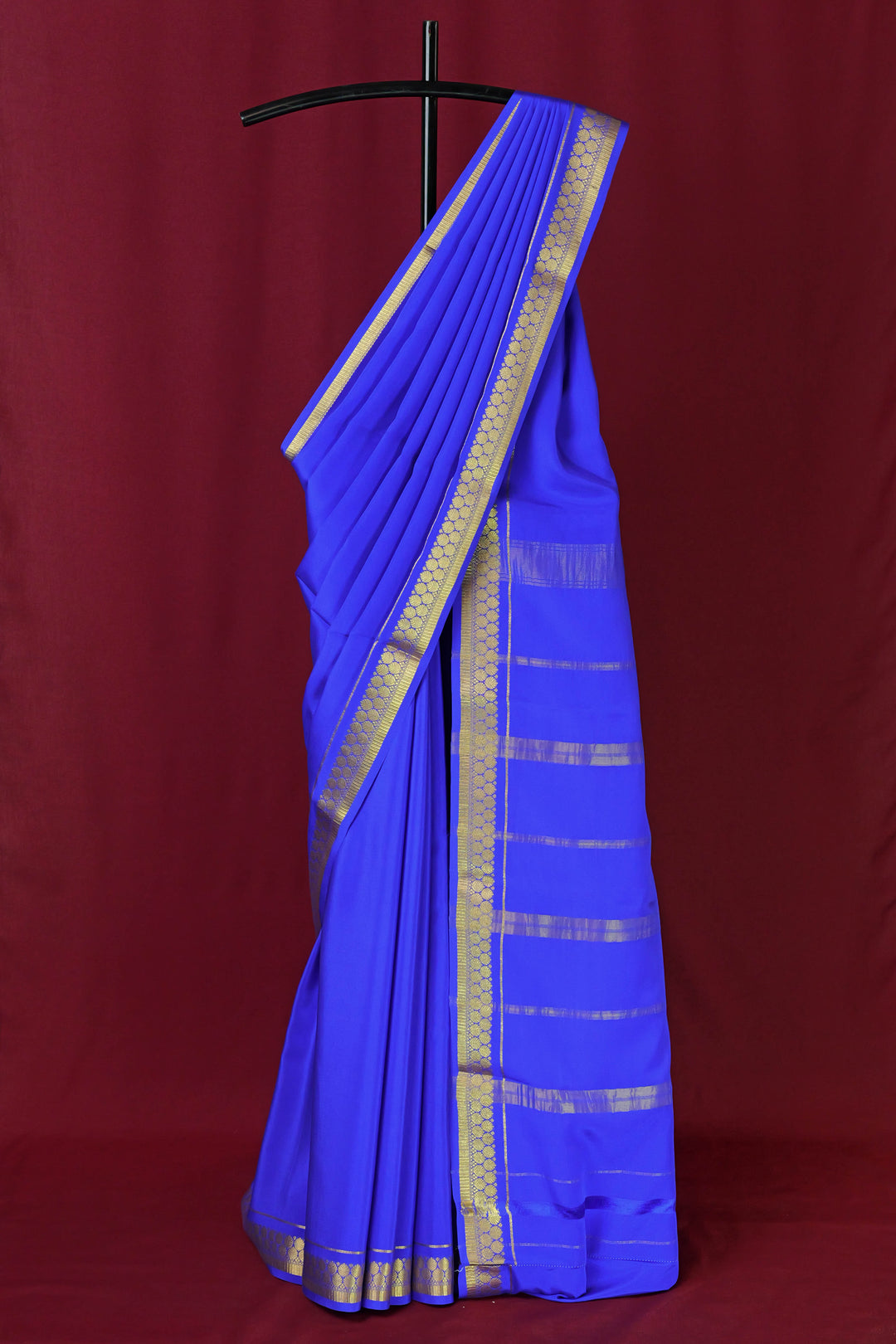 PURE MYSORE SILK SAREE IN ROYAL BLUE COLOR WITH GOLD LACE ZARI & BLUE BLOUSE