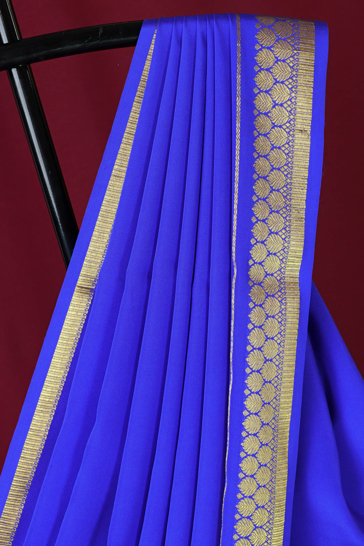 PURE MYSORE SILK SAREE IN ROYAL BLUE COLOR WITH GOLD LACE ZARI & BLUE BLOUSE