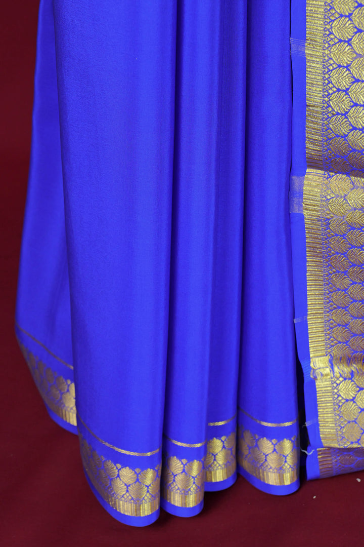 PURE MYSORE SILK SAREE IN ROYAL BLUE COLOR WITH GOLD LACE ZARI & BLUE BLOUSE