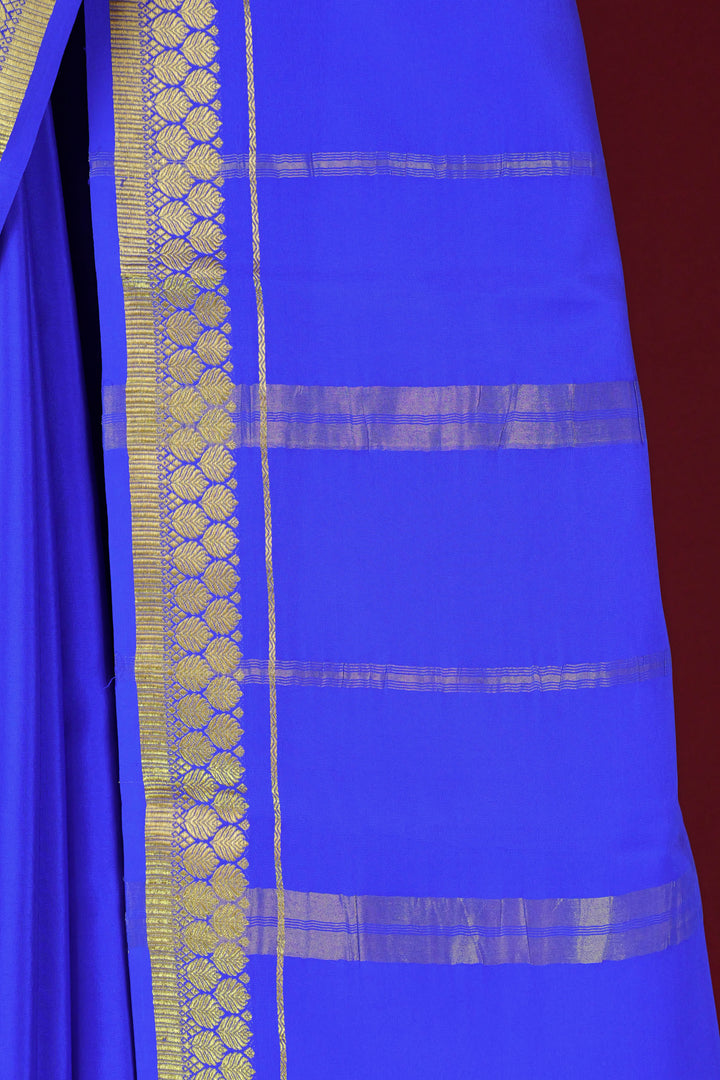 PURE MYSORE SILK SAREE IN ROYAL BLUE COLOR WITH GOLD LACE ZARI & BLUE BLOUSE