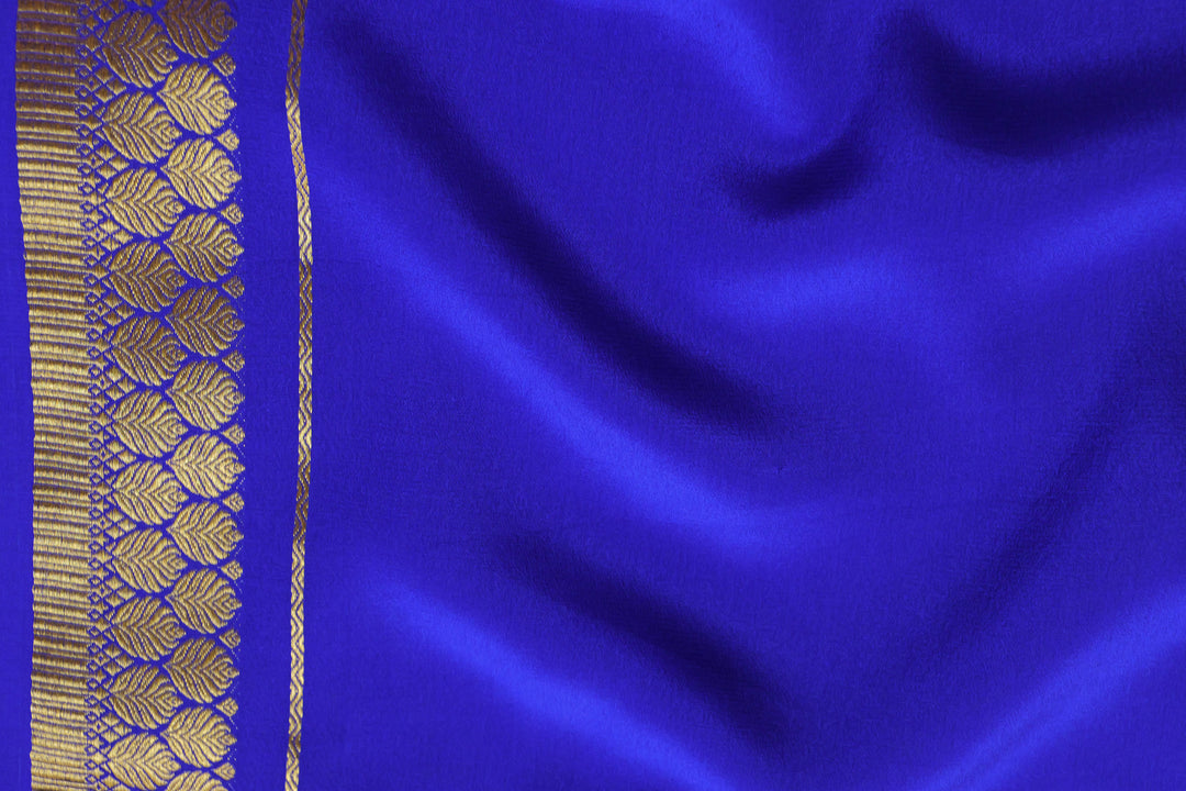 PURE MYSORE SILK SAREE IN ROYAL BLUE COLOR WITH GOLD LACE ZARI & BLUE BLOUSE