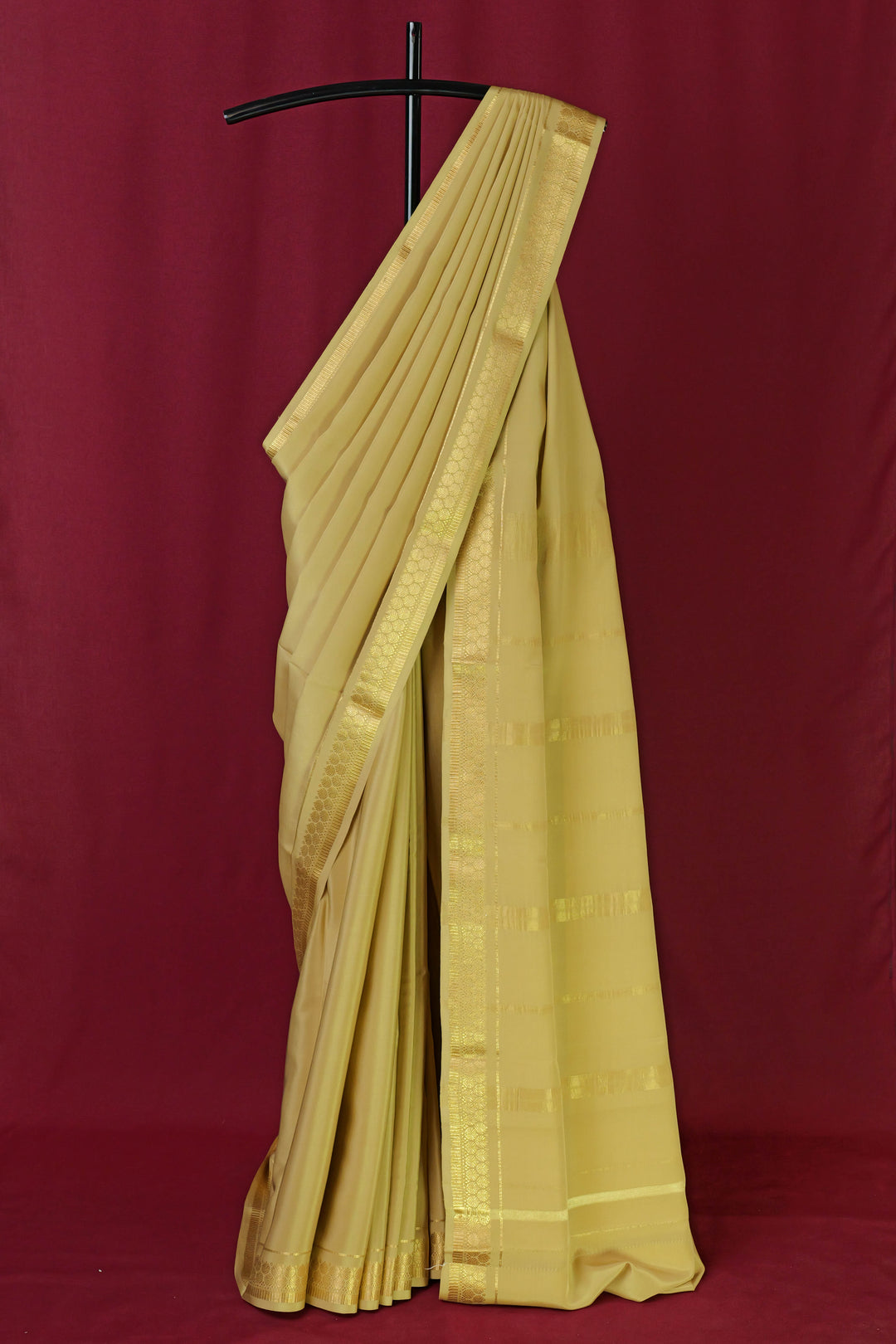 PURE MYSORE SILK SAREE IN GOLDEN WITH GOLD LACE ZARI & GOLD BLOUSE