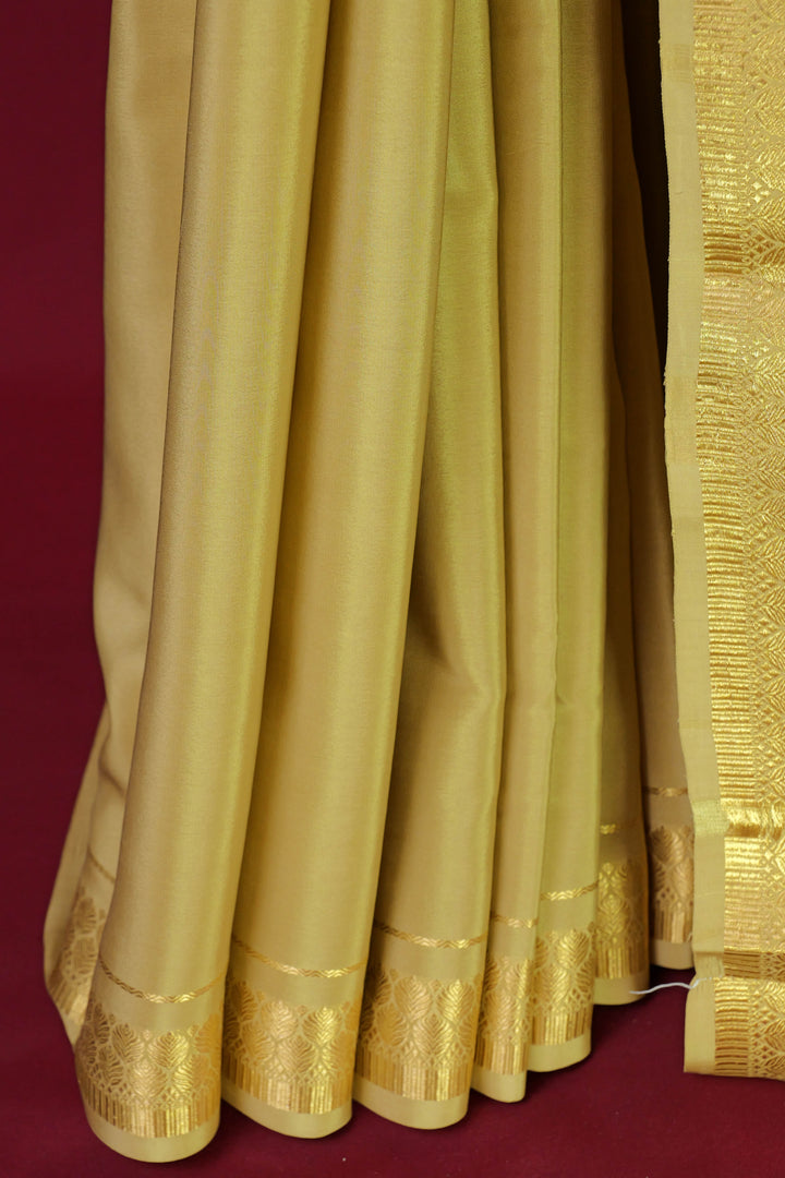 PURE MYSORE SILK SAREE IN GOLDEN WITH GOLD LACE ZARI & GOLD BLOUSE