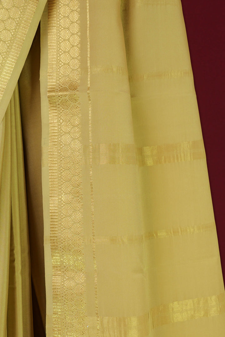 PURE MYSORE SILK SAREE IN GOLDEN WITH GOLD LACE ZARI & GOLD BLOUSE