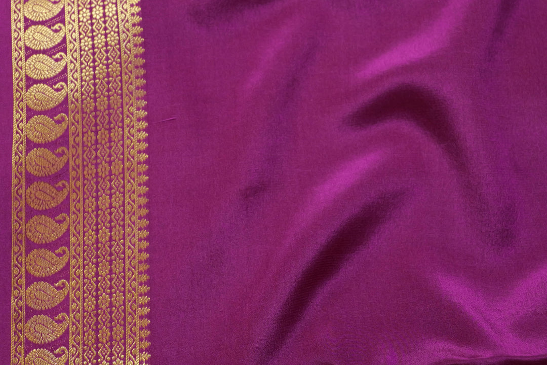 PURE MYSORE SILK SAREE IN PINK & PLUM COLOR WITH GOLD LACE ZARI & PLUM BLOUSE