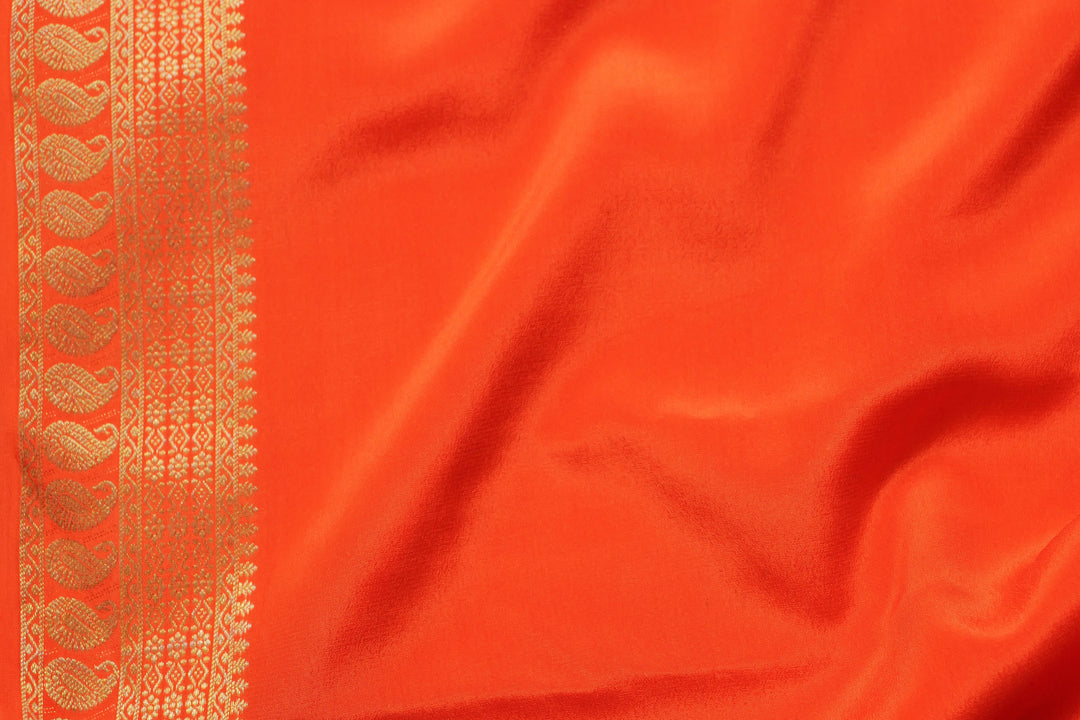 PURE MYSORE SILK SAREE IN WINE & ORANGE WITH GOLD RACE ZARI & ORANGE BLOUSE