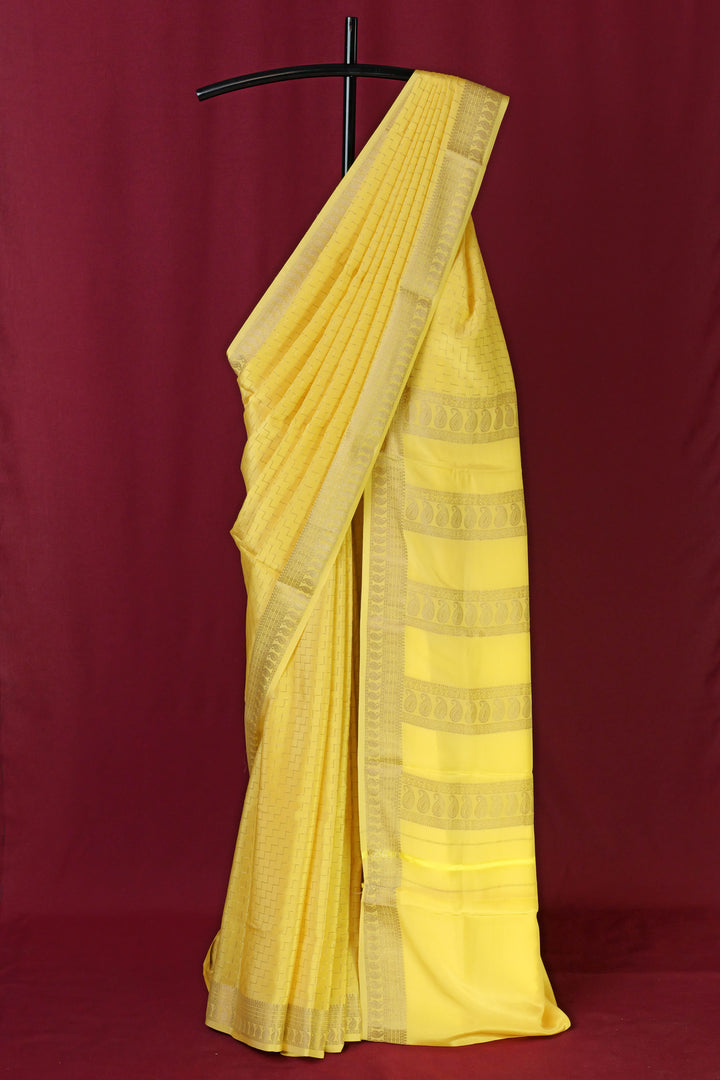 PURE MYSORE SILK SAREE IN YELLOW COLOR WITH GOLD LACE ZARI & YELLOW BLOUSE