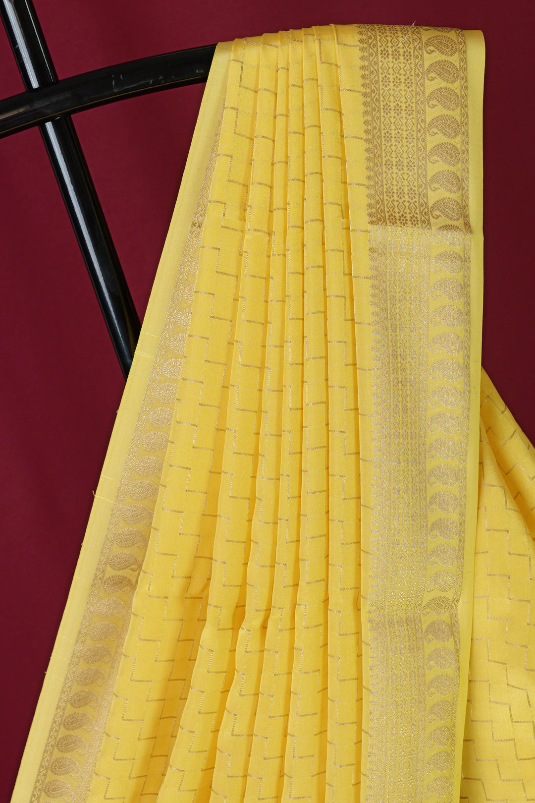 PURE MYSORE SILK SAREE IN YELLOW COLOR WITH GOLD LACE ZARI & YELLOW BLOUSE