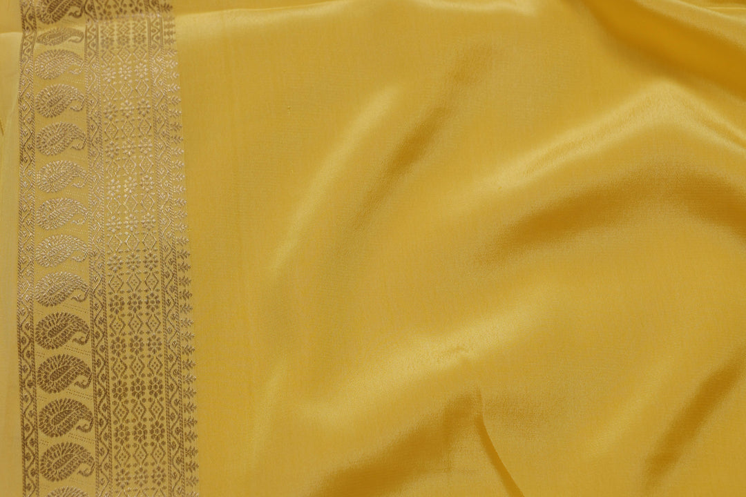 PURE MYSORE SILK SAREE IN YELLOW COLOR WITH GOLD LACE ZARI & YELLOW BLOUSE