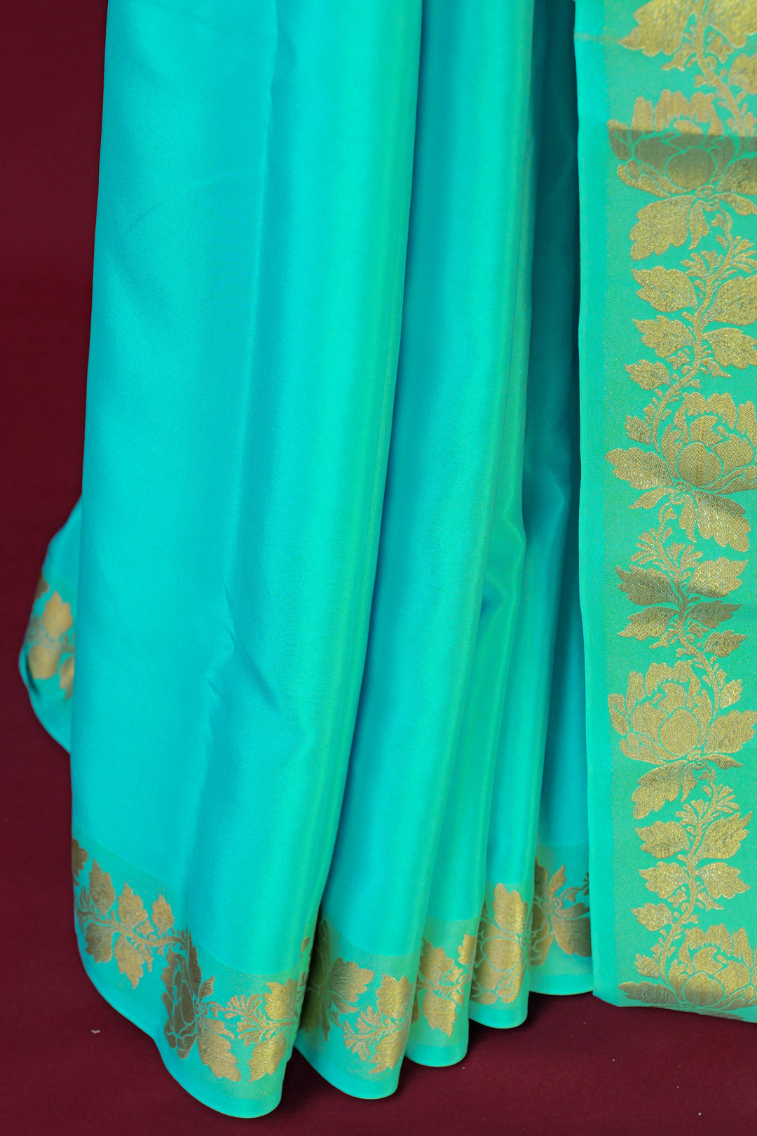 PURE MYSORE SILK SAREE IN SKYBLUE COLOR WITH GOLD LACE ZARI & SKY BLUE BLOUSE