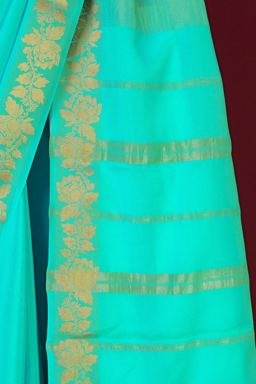 PURE MYSORE SILK SAREE IN SKYBLUE COLOR WITH GOLD LACE ZARI & SKY BLUE BLOUSE