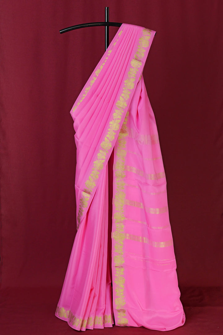 PURE MYSORE SILK SAREE IN BABY PINK COLOR WITH GOLD LACE ZARI & PINK BLOUSE